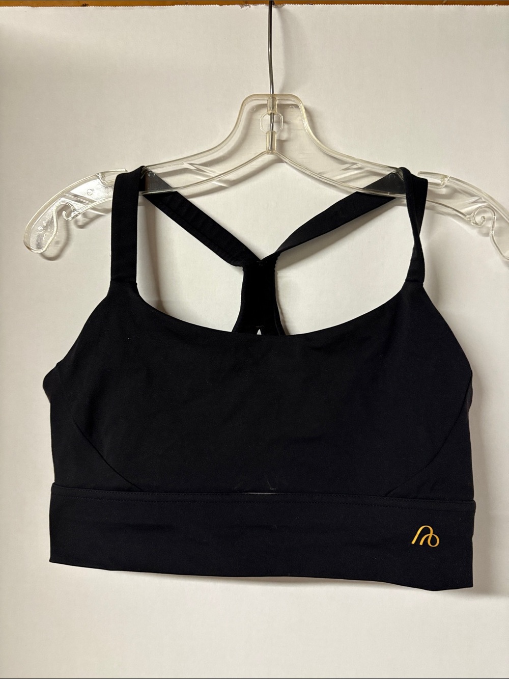 Black Strappy Low-Impact Sports Bra with Gold Logo